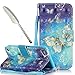 Price comparison product image iPod Touch 5 Case Blue,iPod Touch 6 Case Blue,Leather Case for iPod Touch 5th / 6th Generation,Vioela Creative Novelty 3D Cool Pattern Ultra Slim PU Leather Folio Wallet Flip Magnetic with [Blue Wrist Strap] and [Card Holder Slot] shockproof Protective Case Cover with stand for Apple iPod Touch 5th/6th Generation with Bling Stylus- Blue Gold Butterflies