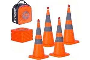 GUARDLEAD Warnkegel 4er Set, 70cm Reflektierender Verkehrskegel mit Warnleuchte, Orange Verkehrsleitkegel Pylone Faltbar, Faltbar Leitkegel für Straße Sicherheit (4, 70cm)