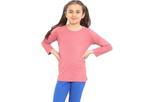 janisramone® Kids Girls Boys Plain Long Sleeve Basic Stretch Round Neck T-Shirt School Tee Top