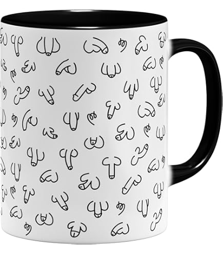 OM3® Tasse Drôle En émail Avec Seins - BFF Busenffrienddin Tasse Seins Motif II | Tasse En émail | 300 Ml | Imprimé Des Deux Côtés | Blanc/noir