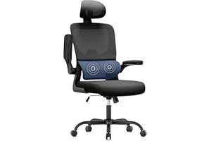 naspaluro Bürostuhl Ergonomischer, Schreibtischstuhl mit Hochklappbaren Armlehnen, Dynamischer Lordosenstütze, Höhenverstellbarer Bürostuhl mit 120° Wippfunktion, Upgrade Schwarz