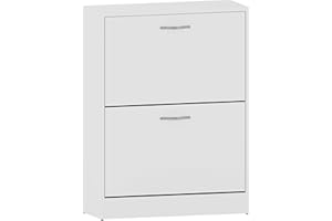 Vida Designs 2 Drawer Shoe Cabinet Cupboard Shoe Storage Organiser Pull Down Wooden Furniture Unit, White (White)
