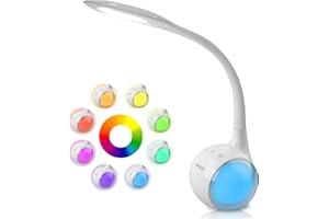 WILIT T3 Lampara LED Escritorio Infantil, Luz Flexo Led Escritorio Niños para Estudiar Lectura con Luz Nocturna de Color, Lámpara de Mesa Tactil 3 Niveles de Brillo, Blanco