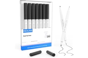 REALIKE Black Dual tips Markers Pens Compatible with Cricut Maker 3/4Explore 3/Air 2/Air Fine Point Pen Medium Calligraphy 7 pens 1.0/0.4 Tips for Drawing Writing