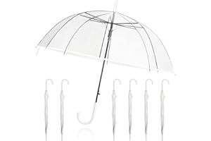 Diegimr 6pcs Clear Umbrellas Wedding, 46in Large Canopy Transparent Stick Umbrella Auto Open with J-Hook Handle Fashion Dome Bubble Umbrellas for Rain Outdoor Wedding Style