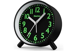 ‎SOCICO SOCICO Analoger Wecker, Runde Retro-Metall-Nachttischuhr – Batteriebetrieben mit Nachtlicht und Schlummerfunktion, für Büro, Schlafzimmer, Reise, Geschenk für Kinder & Erwachsene (Schwarz​)​