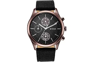 Titan Neo Splash Quartz Multifunction Black Dial Black Leather Strap Watch for Men - NT1805QP01