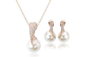 Jancosta Pearl Jewellery Necklace Earrings Set 925 Sterling Silver Plated Pendant Necklace and Dangle Earrings Set Wedding Bridal Jewelry Set Gifts for Women Girls Mum Birthday Anniversary
