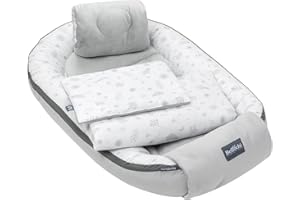 ‎BELLOCHI GROWING IN STYLE 5tlg. Kuschelnest-Set inkl. Babynest 60x90 , Arm Stillkissen, Baby Matratze 30x70 cm, Baby Decke Neugeborenen 50x75 cm, Babykissen Neugeborene, Baby Erstausstattung aus 100% Baumwolle