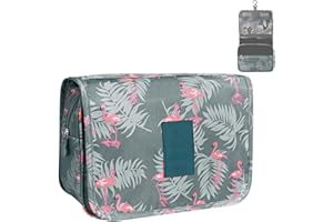 HCFGS Neceser de Maquillaje Grande, Bolsa de Aseo Impermeable, Makeup Bag, Bolsa de Aseo con Gancho Colgante para Hombre y Mujer Accesorios de Viaje, flamencos, L