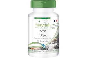 Fairvital | Iode 150μg - comprimés d'iode - fortement dosé - avec 150mcg d'iodure de potassium, 180 comprimés, végétarien
