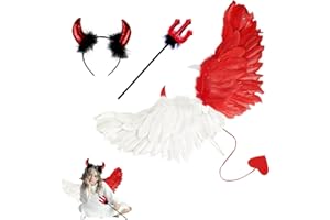 LXWINNER Ali d'angelo Rosso Bianco, ali con aureola e bacchetta, costume da angelo Rosso Bianco, costume da angelo, ali d'angelo per bambini adulti Halloween Carnevale Masquerade Fancy Dress Party Cosplay