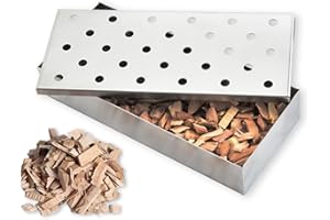 CHSEEO BBQ Smoker Box, Stainless Steel Smoker Box for BBQ Grill Wood Chips, Outdoor Cooking Accessories for Gas and Charcoal Grilling - Best Grilling Accessories & Utensils Gift for Dad
