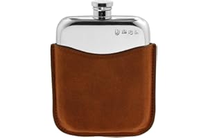 ENGLISH PEWTER COMPANY SHEFFIELD, ENGLAND English Pewter Company - Flasque en étain 177 ml avec pochette en cuir marron de qualité [PLF01]