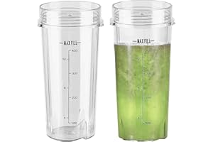 AUMUA 2 Pezzi 470 ml Tazza di Ricambio Frullatore per Ninja Frullatore Piccolo QB3001EUS, 700W, Accessori Parti di Ricambio Adatto Anche per Ninja QB3001UKS/ QB3000/ BL770/ BL780/ BL660
