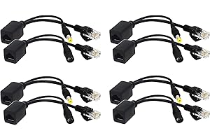 zdyCGTime Kit d'injecteur PoE Passif et séparateur PoE avec Ethernet RJ45 et Alimentation Via Un connecteur Adaptateur F/M 5,5 x 2,2 mm （Noir 4 Paires