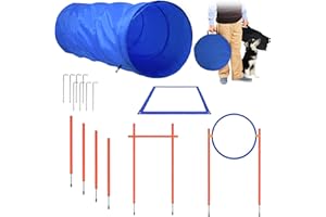 UISEBRT Agility Ausrüstungs Set für Hunde - Haustier-Trainingsset Hindernisse mit Hundetunnel Hürde Tunnel Training inkl. Hürdenstange Verstellbare Höhe, Tragetasche, Geflochtene Stangen