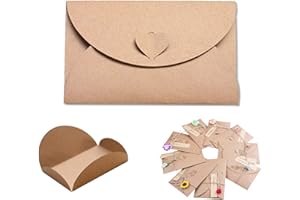 CAILIYA Sobres De Papel Kraft,Papel Kraft Retro Hecho a Mano,Sobres de Tarjetas de Regalo con Corchete de Corazón,Tarjeta Postal Titulares de Fotos,Sobre de Boda,Invitación de Carta,Navidad (50 Piezas).
