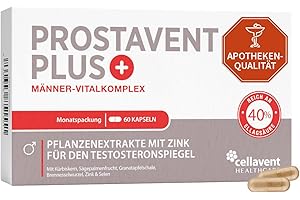 ‎CELLAVENT HEALTHCARE Prostata Komplex Kapseln - Sägepalmenextrakt (saw palmetto) - natürliche Extrakte aus Kürbiskerne, Granatapfelschale & Brennesselwurzel - Selen & Zink für den Testosteronspiegel - Prostavent Plus