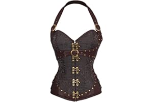 KUOSE Women's Faux leather Gothic Steampunk Basque Bustier Shapewear Spiral Steel Boned Corset Top