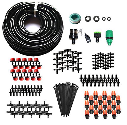 Goteo Irrigación Sistema Planta Auto Riego Goteo Equipo Jardín / Césped / Patio,15M DIY Blanco Distribución Tubería Manguera Incluir Ajustable Boquillas,1/4 Pulgada Por WHOLEV