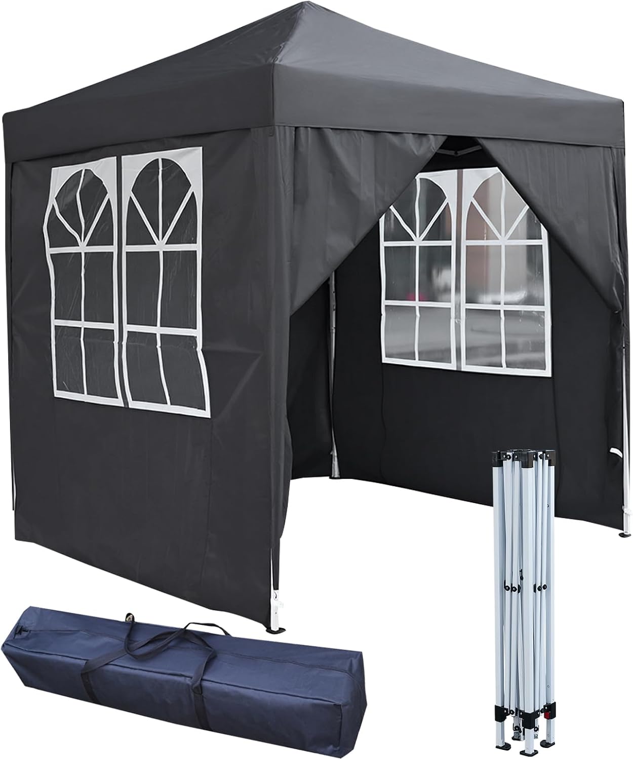2x2m Pop Up Gazebo with 4 Removable Sidewalls, Portable Outdoor Party Tent with Carry Bag, All Weather Canopy for Camping, Markets, Garden Events (Grey)