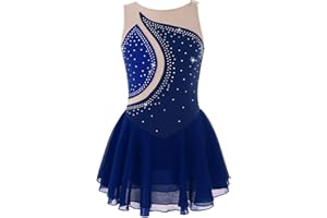 Alvivi Vestito da Pattinaggio Artistico Bambina Leotards Strass Body Danza Classica Abito da Ballo Costumi di Danza Ballerina Samba Rumba Salsa Jazz Danza Moderna