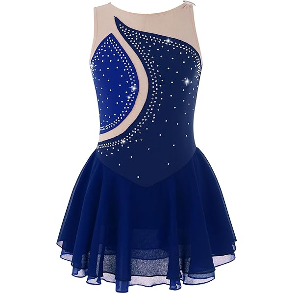 Costume Da Pattinaggio Artistico Donna - Blu Scuro Con Gonna, Manica Lunga, Design Elegante - Foto 9