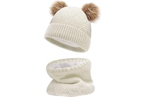 JFAN Sciarpa Invernale Per Bambini In Maglia Doppia Con Cappello Caldo A Forma Di Palla Di Pelo Cappello a doppia palla di capelli + sciarpa+guanti
