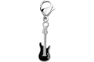SPORTYBELLA Electric Guitar Charms for Bracelets or Keychains – Silver-Plated Stainless Steel with Crystal Details, Fits Clip-On or European Style Jewelry, Gift for Music Lovers, Jazz Fans, Musicians