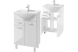 ‎.DEFTRANS Deftrans Domodomo szafka łazienkowa z umywalką, 80 x 55 x 30 cm, biała szafka pod umywalkę, ceramiczna umywalka, szafka stojąca z szufladą