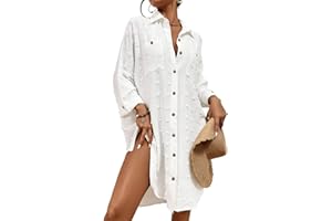 Bsubseach Swimsuit Coverup for Women Bathing Suit Cover Up Button Down Shirt Dresses Swiss Dot