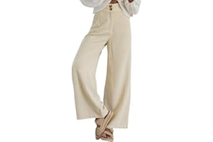 Imuedaen Cordhose Damen High Waist Weites Bein Hosen Freizeithose Lang Casual Locker Hose mit Taschen und Knöpfen