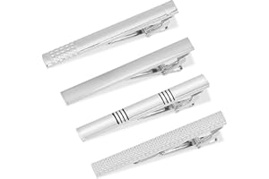 Molain Lot de 4 pinces à cravate argentées - Pour cravates régulières - Mariage, anniversaire de mariage, affaires, design professionnel, 6x0.6cm