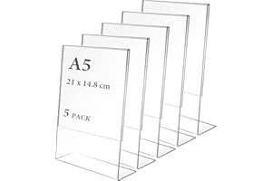 CYH A5 Acrylic Sign Display, 5 Pcs Perspex Poster Menu Stands, Clear Plastic Display Holders for Restaurant Store Hotel Office Stall Exhibition