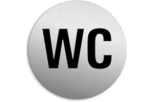 ‎OFFORM DESIGN Schild WC Toilettenschild Ø 75 mm Aluminium Edelstahloptik selbstklebend Nr.49004-K