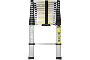 Ikodm Scala telescopica in alluminio, 3,8 m, scala allungabile, multiuso, 13 pioli, antiscivolo, portata 150 kg