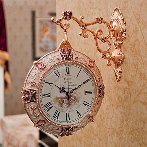 qwer European style classical zinc alloy duplex mute wall clock creative American metal plated decorative wall clock ,10 , in the Pearl River Delta, butterfly)