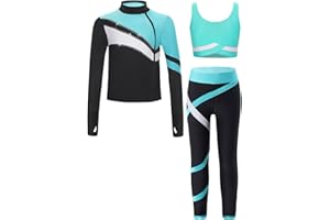 Oyolan Enfant Fille Ensemble Sport Survêtement Veste Débardeur Legging Gym Tenue Gymnastique Patinage Danse Entraînement 5-16 Ans
