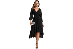 Ever-Pretty Women's Chiffon V Neck 3/4 Sleeves Pleated A-Line Midi Length Wedding Guest Dress 01926