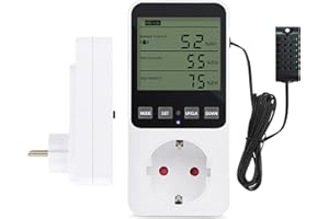 ASOFTY Contrôleur d'humidité Contrôleur de température Prise Hygrostat numérique Contrôleur d'humidité avec capteur, Regulateur de température et contrôleur d'humidité pour intérieur, serre, aquarium