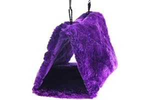 Cdycam Plush Pet Bird Hut Nest Hammock Hanging Cage Warm Nest Happy Snuggle Cave Tent (Large, Purple)