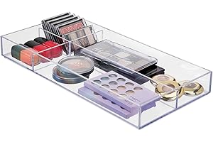mDesign Przezroczysty organizer na kosmetyki z możliwością układania w stos – przezroczyste pudełko do przechowywania kosmetyków – idealne do przechowywania kosmetyków – wymiary: 20 cm x 40,5 cm x 5 cm – pudełko z 4 przegródkami