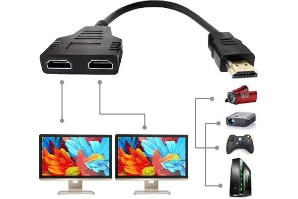 Marmoin HDMI Cable Splitter 1 in 2 Out, Supports Two TVs Simultaneously, 1080p Resolution, 11.8 inch (30 cm) Length