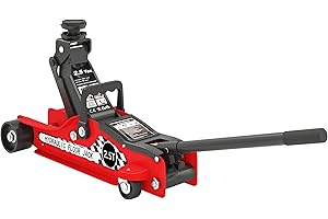 HOMCOM Cric hydraulique, cric de manœuvre Extra Plat Charge maximale de 2500 kg, avec Plage de Levage de 80 à 360 mm, Roues, poignée supérieure, en Acier, pour Voiture, Camion, Moto, VTT, Rouge