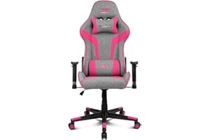 Drift Gaming DR90 – Silla gaming ergonómica con reposacabezas y lumbar, respaldo reclinable 135°, brazos 2D ajustables, tejido transpirable, base de nylon y pistón de gas clase 4 – Gris/Rosa