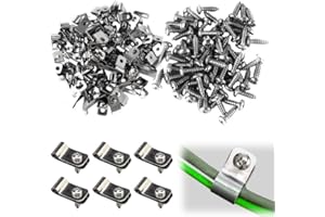 DMKOHI Zaciski do drutu ogrodzeniowego, 100 sztuk klipsów mocujących do ogrodzenia rolniczego, stal nierdzewna, typ R, zaciski druciane ze śrubami, odpowiednie do spawanych szwów łączących o rozmiarze 12-16