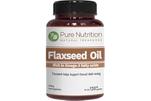 PURE NUTRITION NATURAL TREASURES Pure Nutrition Flaxseed Oil 1000mg with Omega 3 6 9 I 120 Veg Caps | Naturally Providing 500mg Alpha-Linolenic, 134 mg Linoleic, and 188mg Oleic Acid.