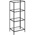 VASAGLE 4 Tier Glass Shelf Bookcase Display Stand Tempered Glass Easy Assembly for Bathroom Living Room Bedroom Office Black LGT028B61