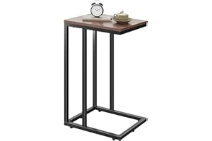 WLIVE C-Shaped Side Table, Slim Bedside Table for Small Spaces, Sofa Side Table with Metal Frame, Small Table with Open Storage for Living Room, Bedroom, Brown